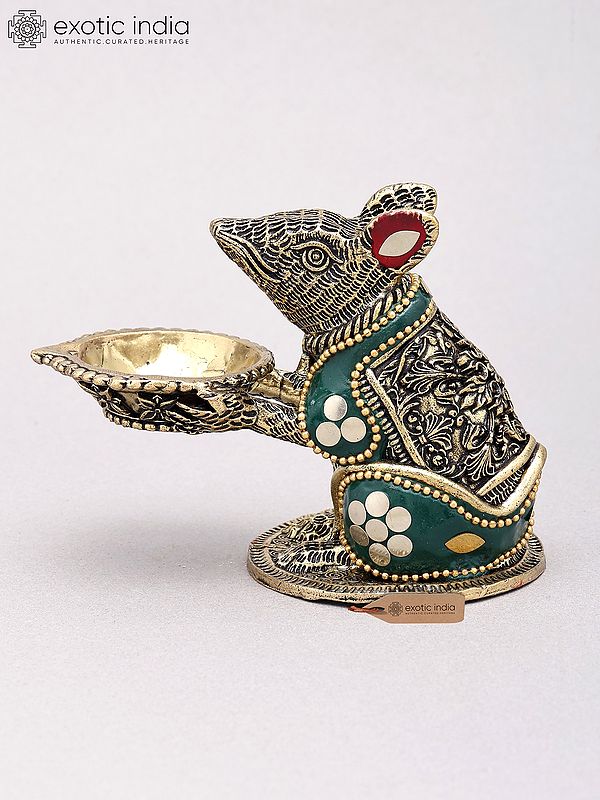 Superfine Brass Rat Oil Lamp - Ganesha's Mount