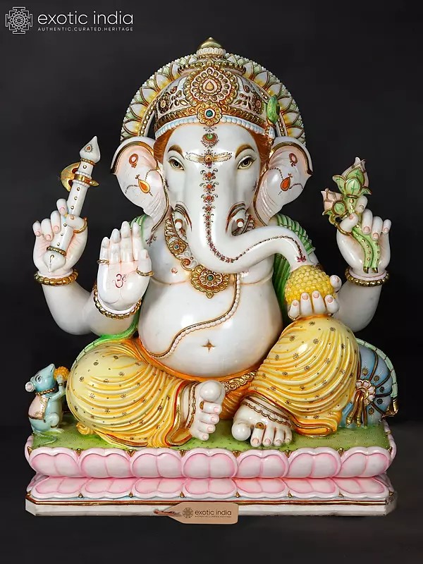 Large Four Armed Blessing Ganesha Marble Sculpture
