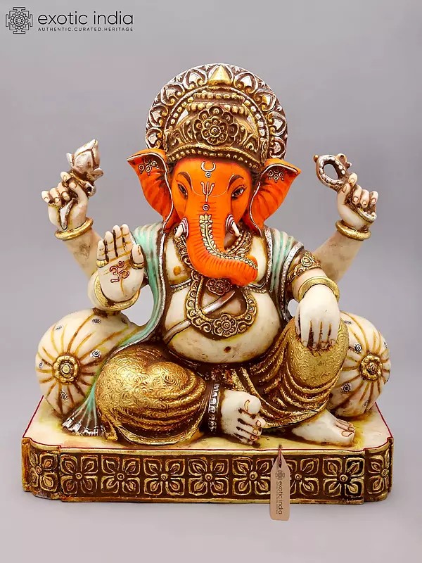 18" Blessing Bhagawan Ganapati with Sindoori Face | Marble Statue