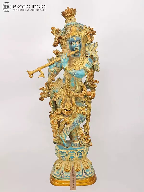 Lord Krishna Playing Flute | 30 Inch Brass Sculpture