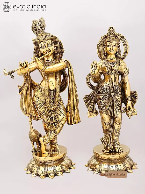 25" Divine Pair of Radha Krishna Brass Statues