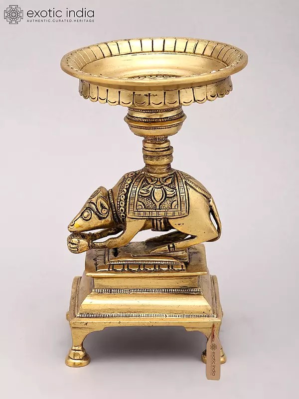 Brass Oil Lamp with Ganesha Vahana Mouse Base