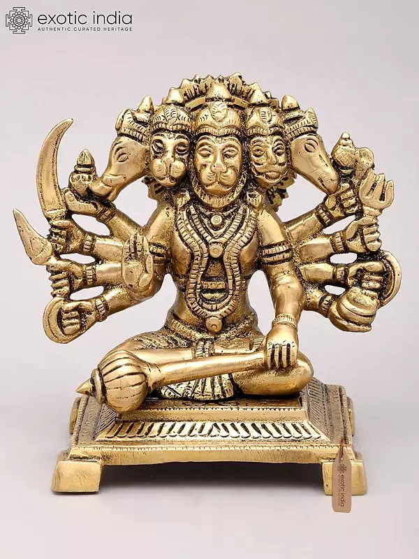 6" Small Ten Armed Panchamukhi Hanuman Brass Idol