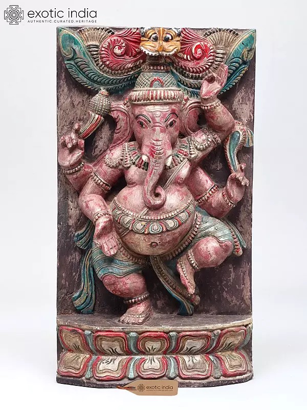 18" Dancing Lord Ganesha Wooden Statue | Standing and Wall Hanging Both