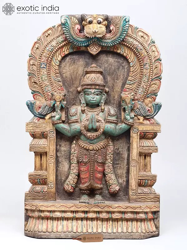 24" Lord Bajarang Bali Hanuman in Namaskar Mudra | Wood Carved Statue | Standing and Wall Hanging Both