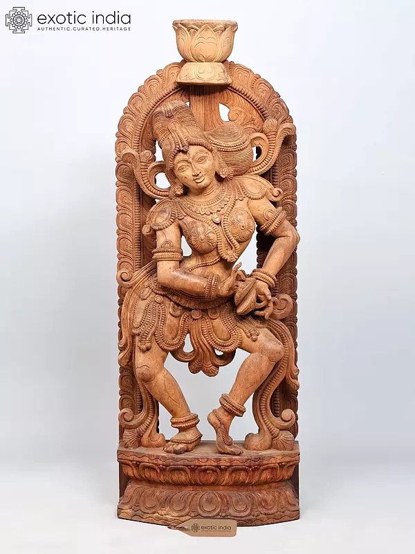 42" Large Apsara Dancing and Playing Cymbal | Wood Carved Statue