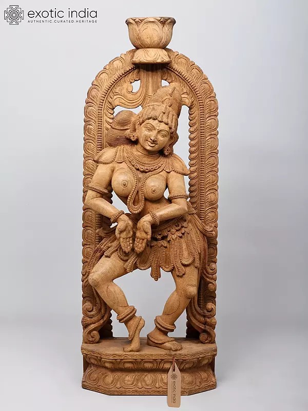 42" Large Dancing Apsara | Wood Carved Sculpture