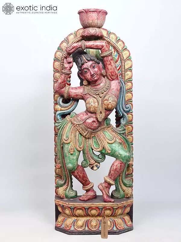 42" Large Dancing Apsara | Wood Carved Statue