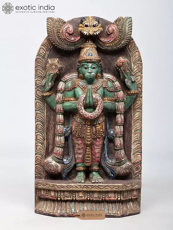18" Standing Lord Hanuman in Namaskar Mudra | Wood Carved Statue