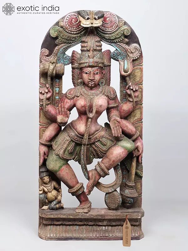 38" Large Dancing Goddess Durga (Parvati) | Wood Carved Statue