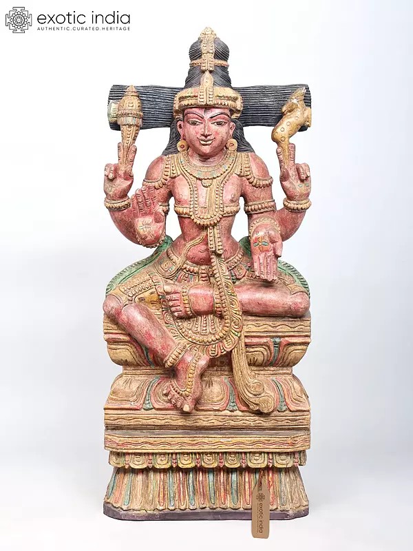 36" Large Sitting Lord Shiva as Pashupatinath | Wood Carved Statue
