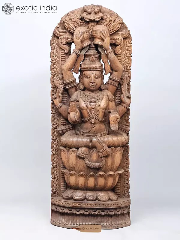 45" Large Vishnu Bhagawan Performing Jal Abhishek on Himself | Wood Carved Statue