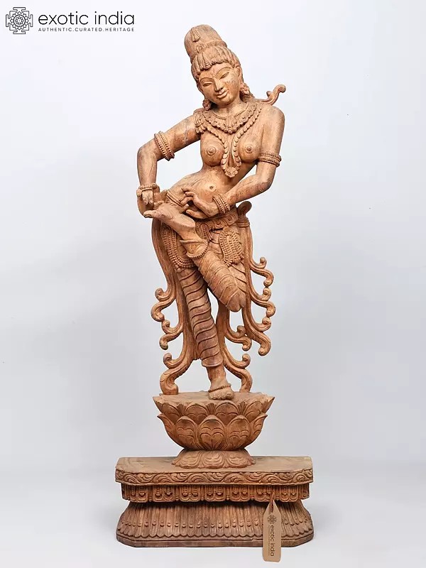 48" Large Apsara Pulling Out Spines | Wood Carved Statue