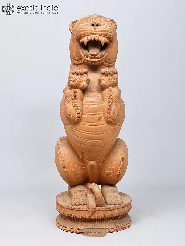 36" Large Temple Guardian Yali Sculpture | Wood Carving