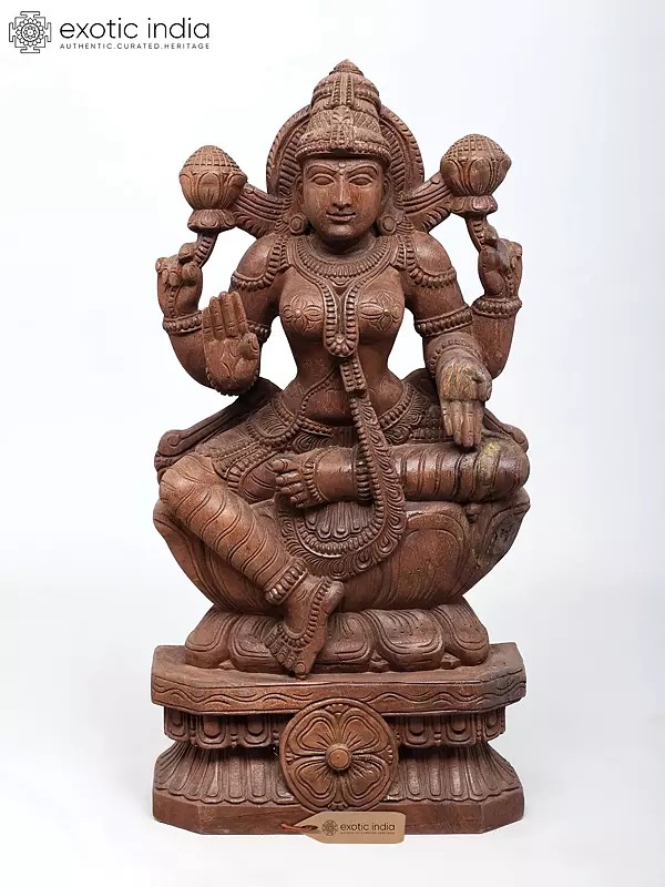 24" Four Armed Blessing Goddess Lakshmi | Wood Carved Statue