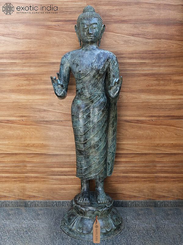 Large Brass Sculpture: Lord Buddha in Karana Mudra, 102