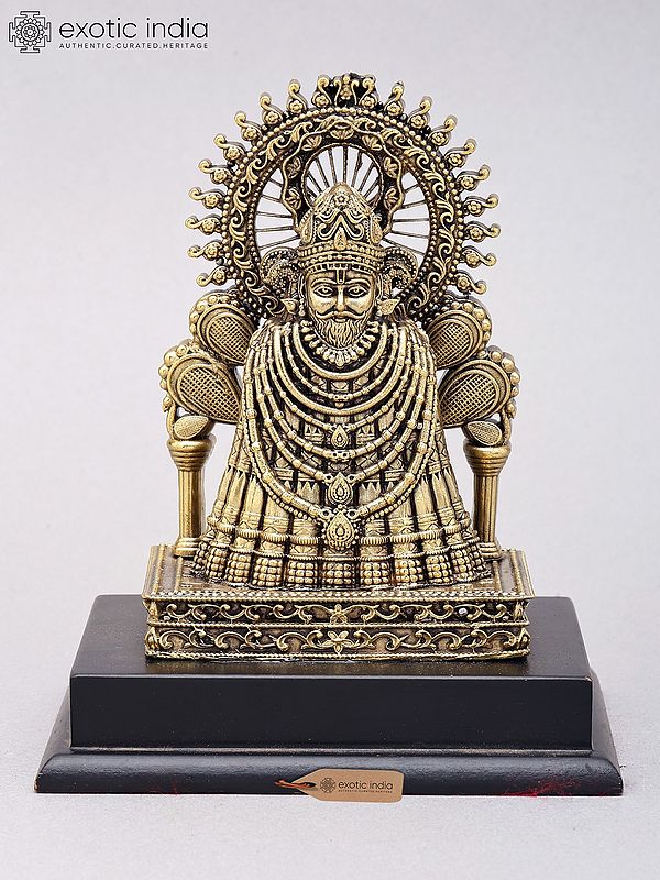 6" Small Superfine Khatu Shyam Ji | Brass Idol on Wood Base