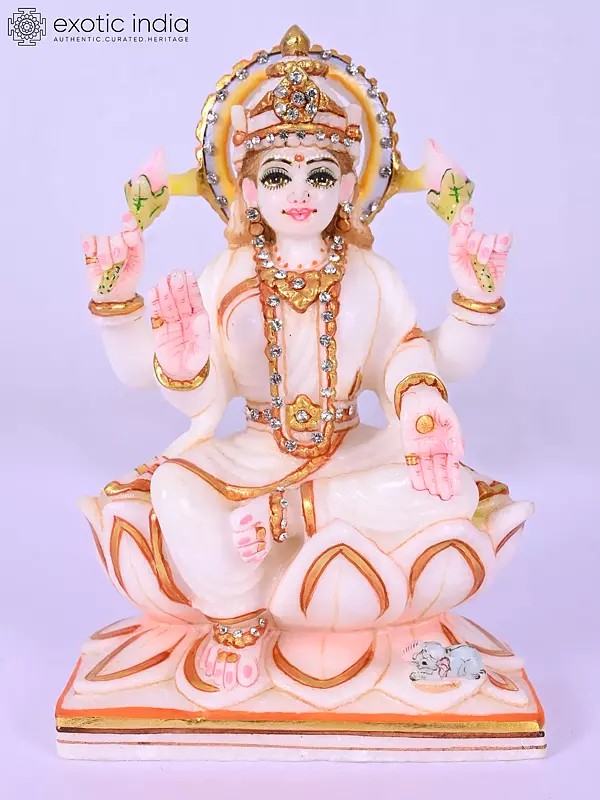 8" Four Armed Goddess Lakshmi Marble Statue