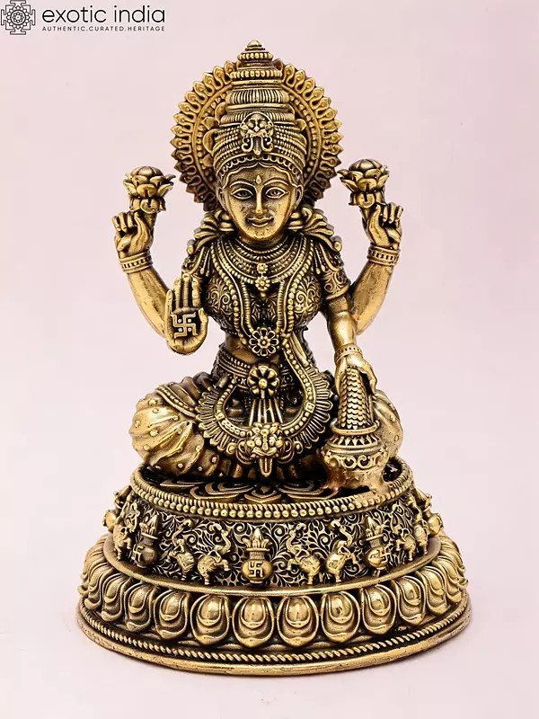 5" Small Superfine Hindu Goddess Lakshmi Brass Idol