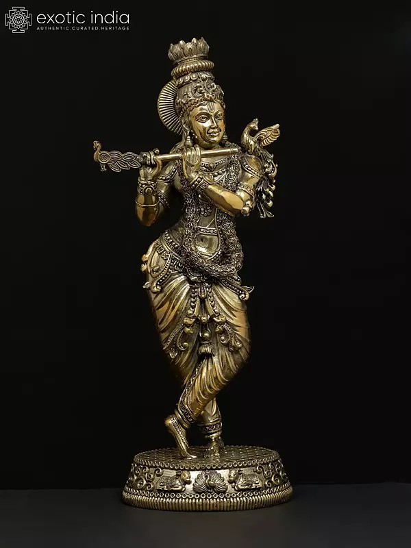 Small Fluting Lord Krishna Fine Brass Statue