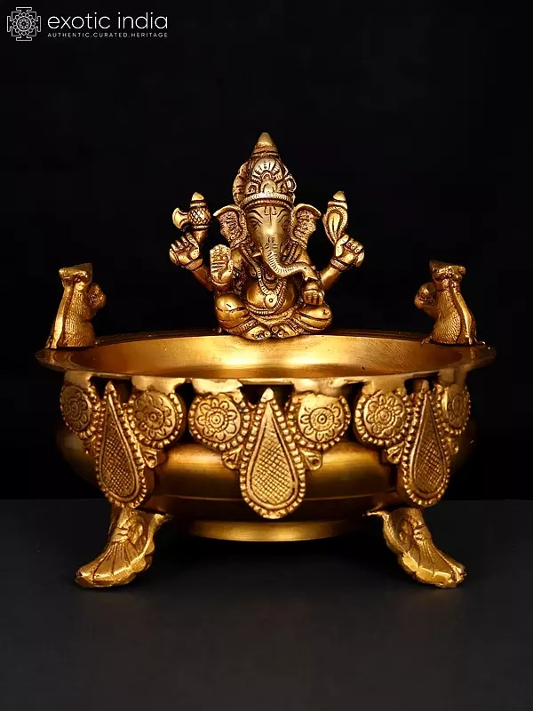 8" Lord Ganesha Design Brass Urli
