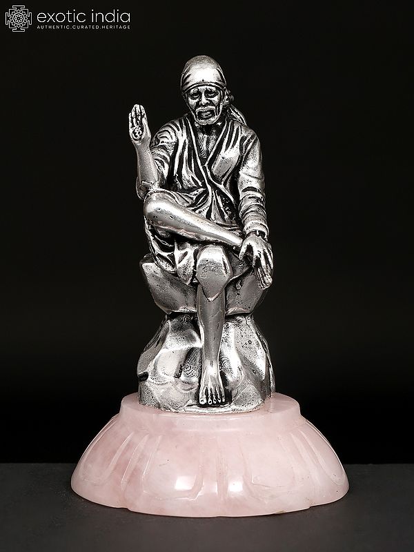 4" Small Superfine Blessing Sai Baba on Rose Quartz Gemstone Base