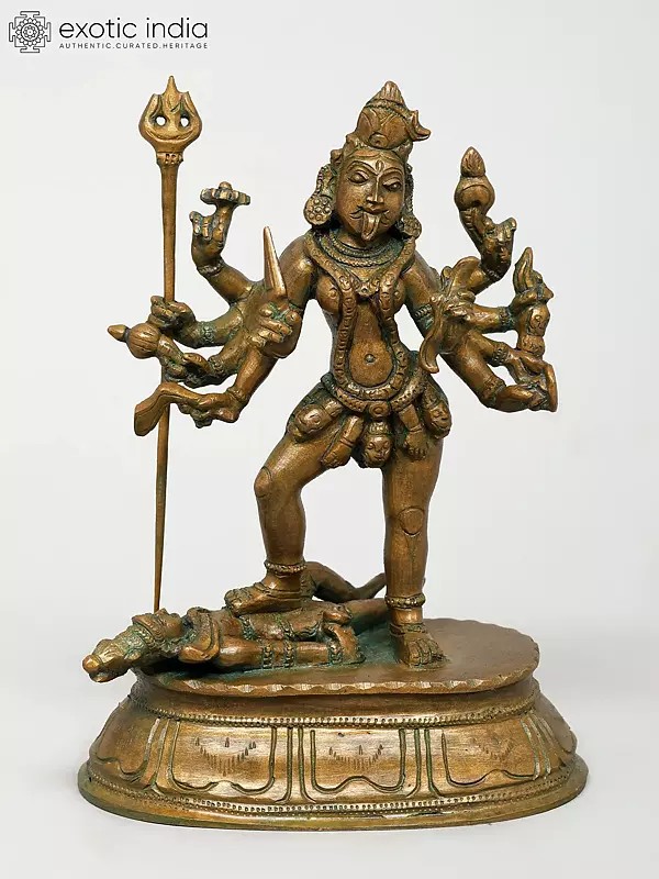 6" Small Ten Armed Goddess Kali Standing on Lord Shiva | Madhuchista Vidhana (Lost-Wax) | Panchaloha Bronze from Swamimalai