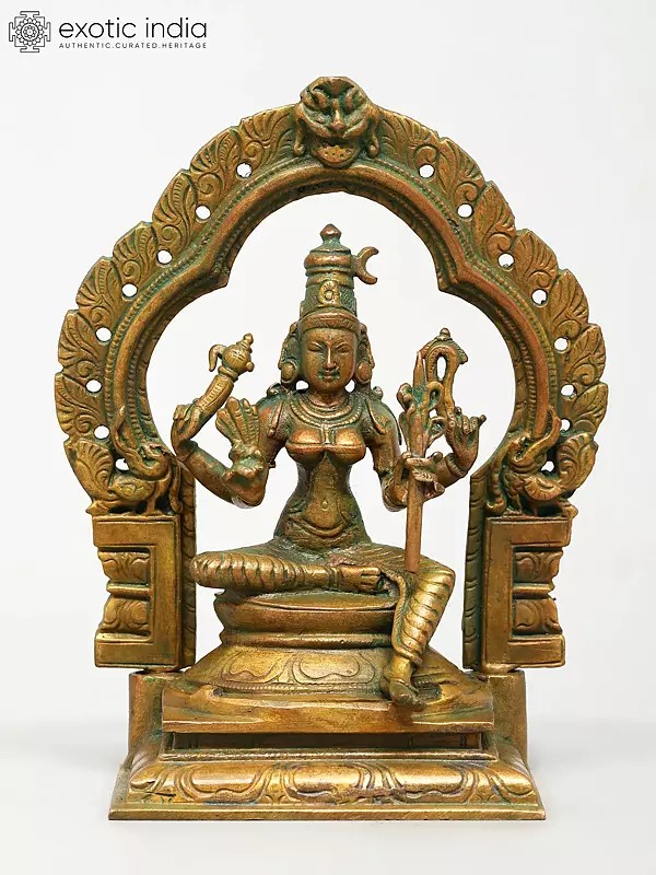 5" Small Goddess Rajarajeshvari Seated on Kirtimukha Throne | Madhuchista Vidhana (Lost-Wax) | Panchaloha Bronze from Swamimalai