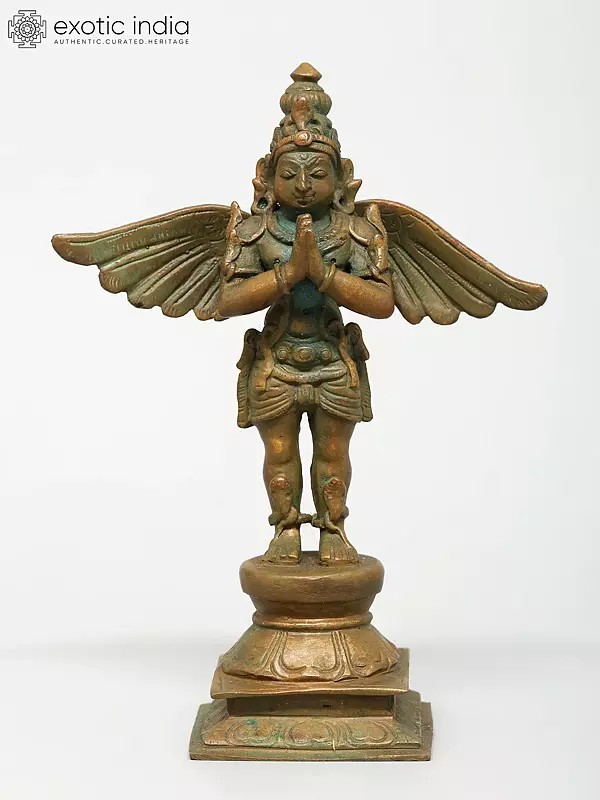 5" Small Standing Garuda - Vahana of Lord Vishnu | Madhuchista Vidhana (Lost-Wax) | Panchaloha Bronze from Swamimalai