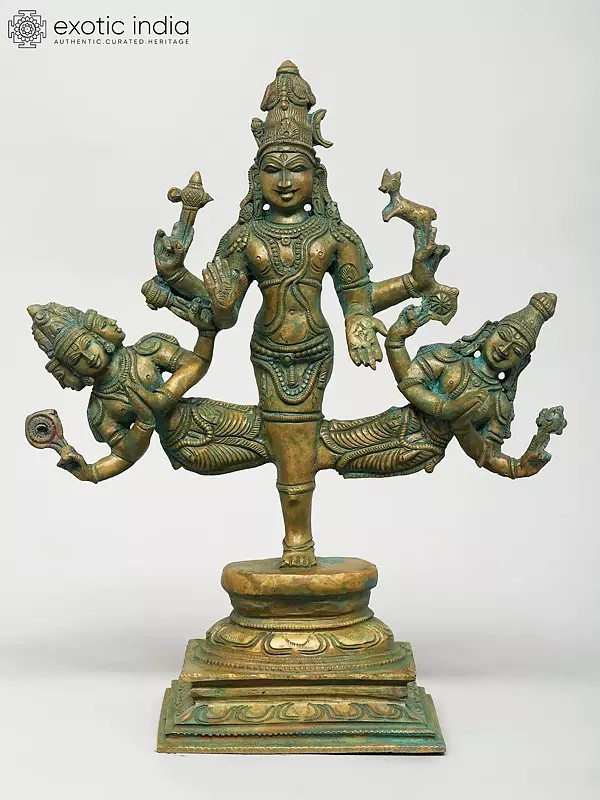 11" Ekapadamurthi - Divine Form of Lord Shiva with Lord Brahma and Lord Vishnu | Madhuchista Vidhana (Lost-Wax) | Panchaloha Bronze from Swamimalai