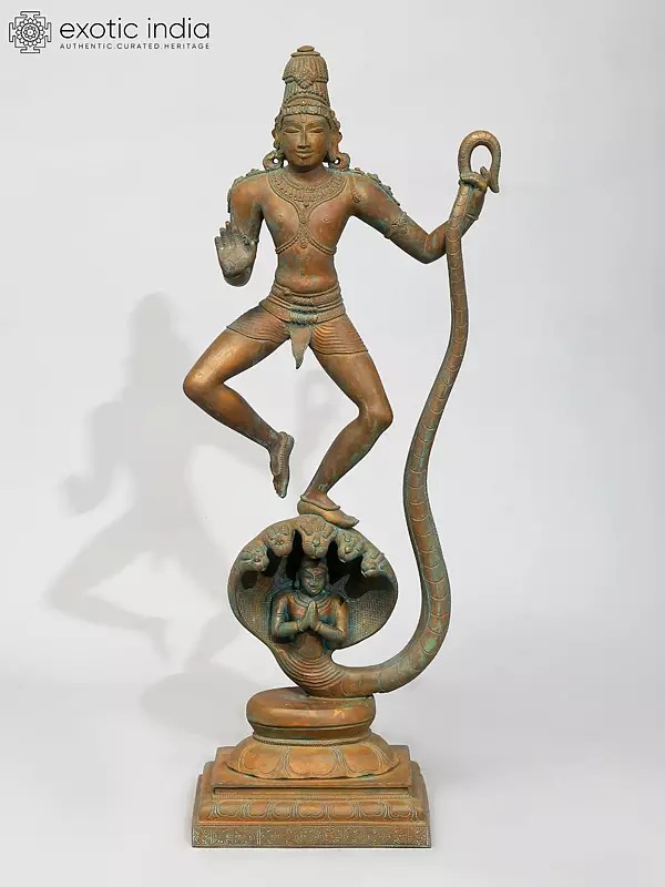 24" Lord Krishna Subduing Kaliya | Madhuchista Vidhana (Lost-Wax) | Panchaloha Bronze from Swamimalai