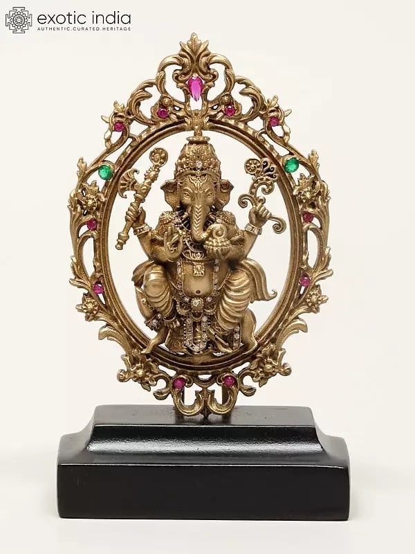 3" Small Seated Ganesha On Mushak In Blessing Gesture With Base | Handmade Brass Idol for Car Dashboard