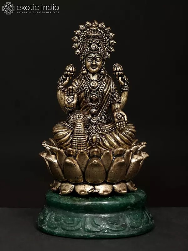 3" Small Brass Superfine Blessing Goddess Lakshmi on Jade Base