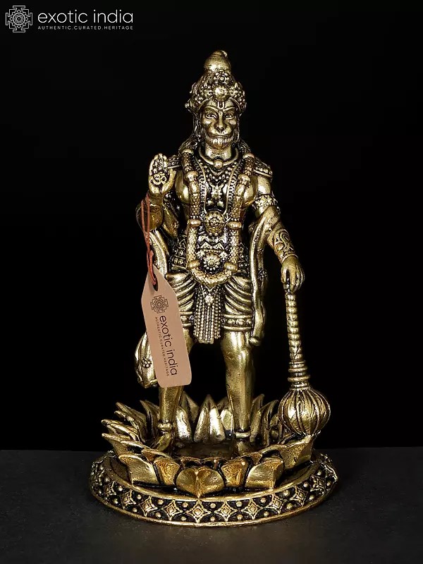4" Small Brass Superfine Standing Lord Hanuman in Blessing Gesture | Brass Statue