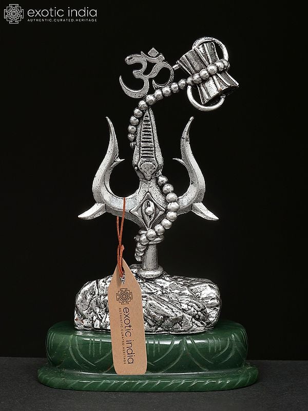 4" Small Brass Superfine Stylized Trishul on Green Aventurine Gemstone Base