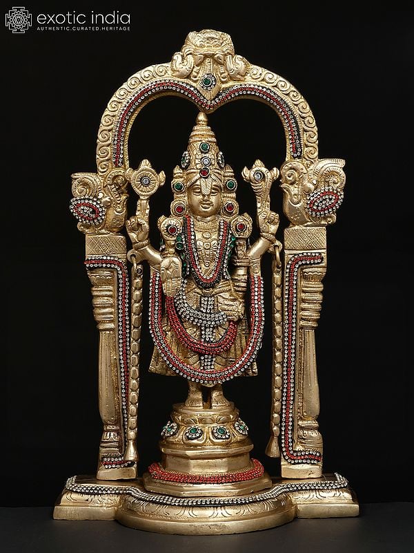 13" Standing Lord Tirupati Balaji (Venkateshvara) with Kirtimukha Prabhavali | Brass Statue