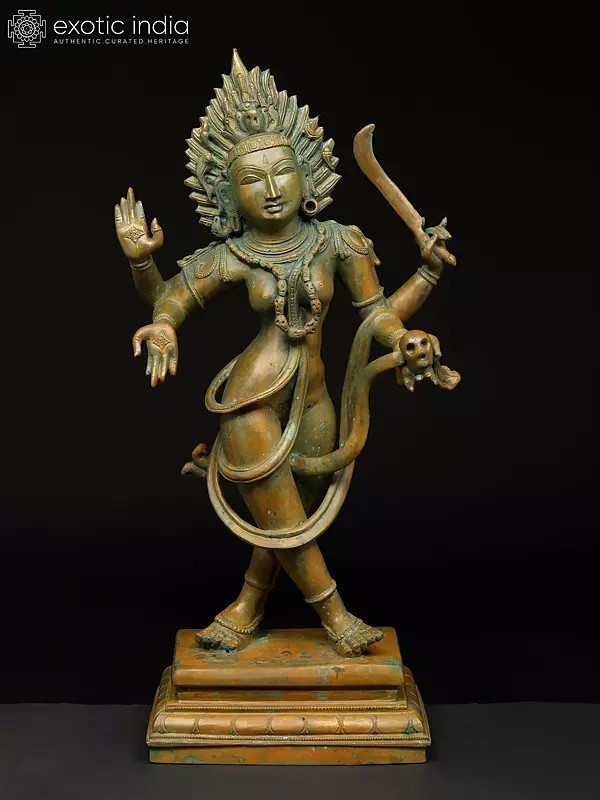 21" Dancing Goddess Kali | Madhuchista Vidhana (Lost-Wax) | Panchaloha Bronze from Swamimalai