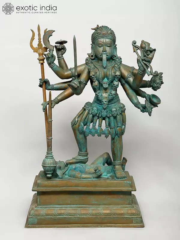 25" Goddess Kali Standing on Lord Shiva | Madhuchista Vidhana (Lost-Wax) | Panchaloha Bronze from Swamimalai