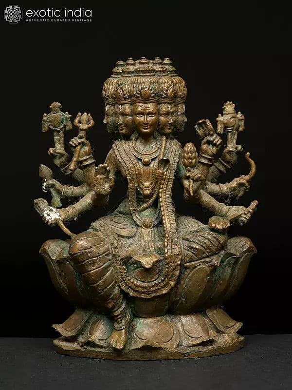 5" Small Five Headed Lord Vishwakarma | Madhuchista Vidhana (Lost-Wax) | Panchaloha Bronze from Swamimalai