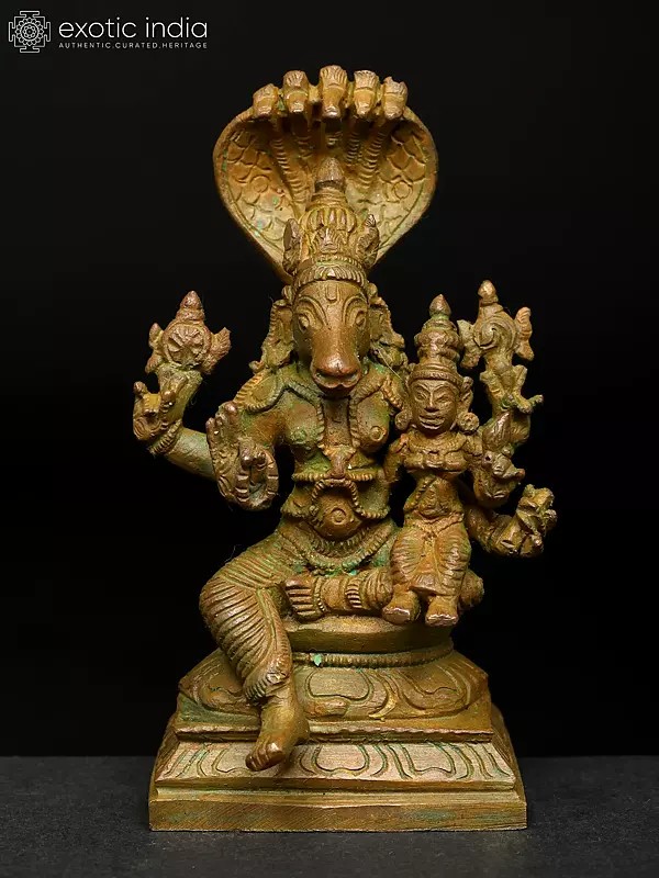4" Hayagriva Avatara of Lord Vishnu with Devi Lakshmi | Madhuchista Vidhana (Lost-Wax) | Panchaloha Bronze from Swamimalai