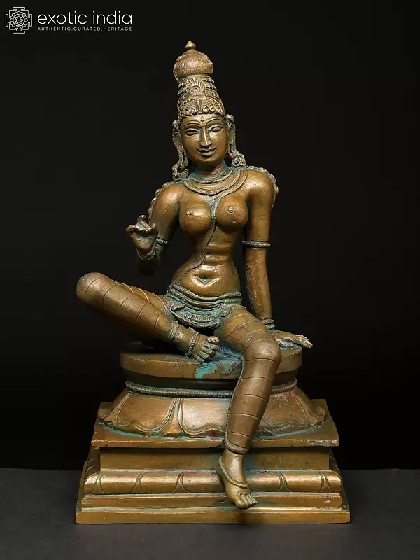 8" Sitting Goddess Uma (Bhoga Shakti) | Madhuchista Vidhana (Lost-Wax) | Panchaloha Bronze from Swamimalai
