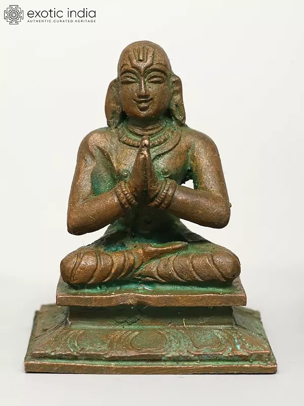 2" Small Hindu Philosopher and Guru Ramanujacharya | Madhuchista Vidhana (Lost-Wax) | Panchaloha Bronze from Swamimalai
