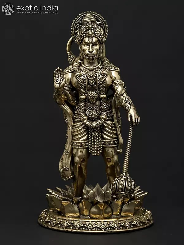 8" Superfine Standing Lord Hanuman in Blessing Gesture | Brass Statue