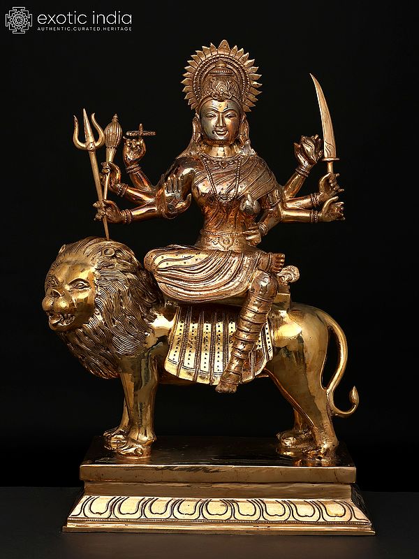 20" Eight Armed Goddess Durga (Sherawali Maa) | Madhuchista Vidhana (Lost-Wax) | Panchaloha Bronze from Swamimalai