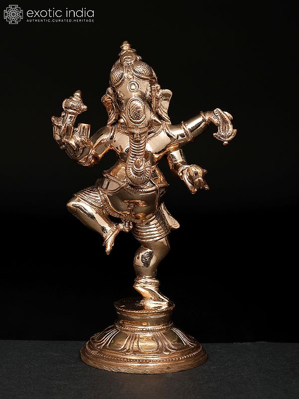 4" Small Four Armed Dancing Lord Ganesha | Madhuchista Vidhana (Lost-Wax) | Panchaloha Bronze from Swamimalai