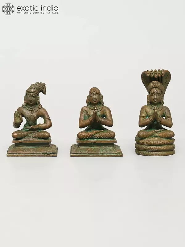 2" Small Saint Nammalvar, Guru Ramanujacharya and Swami Manavala Mahamuni | Set of 3 | Madhuchista Vidhana (Lost-Wax) | Panchaloha Bronze from Swamimalai