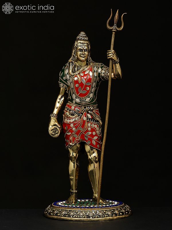 12" Superfine Standing Lord Shiva | Brass Statue with Inlay Work