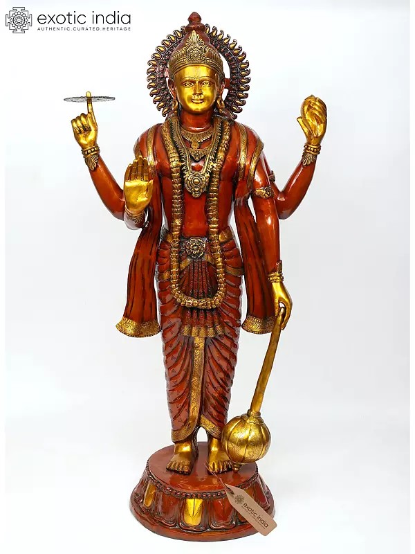 72" Huge Four Armed Standing Lord Vishnu (Narayan) | Brass Statue