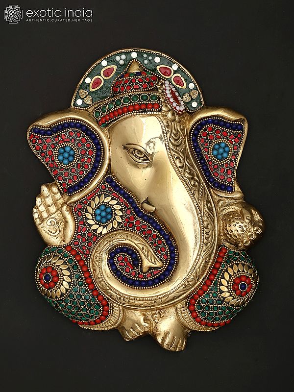 10" Lord Ganesha | Wall Hanging Brass Statue with Inlay Work