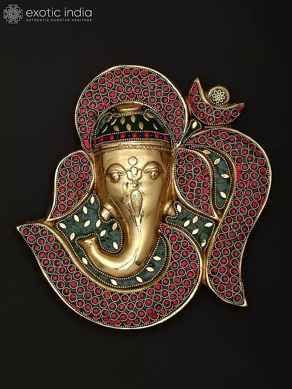 9" Om Style Ganesha | Wall Hanging | Brass Statue with Inlay Work
